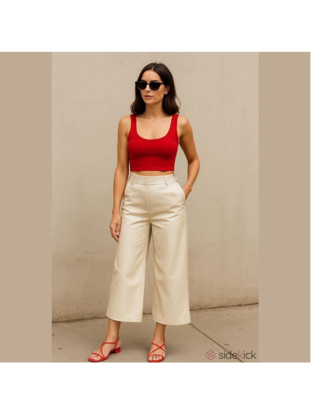 Women's I Love Tyler Madison Creme Soft Vegan Leather Wide Leg Cropped Pants L